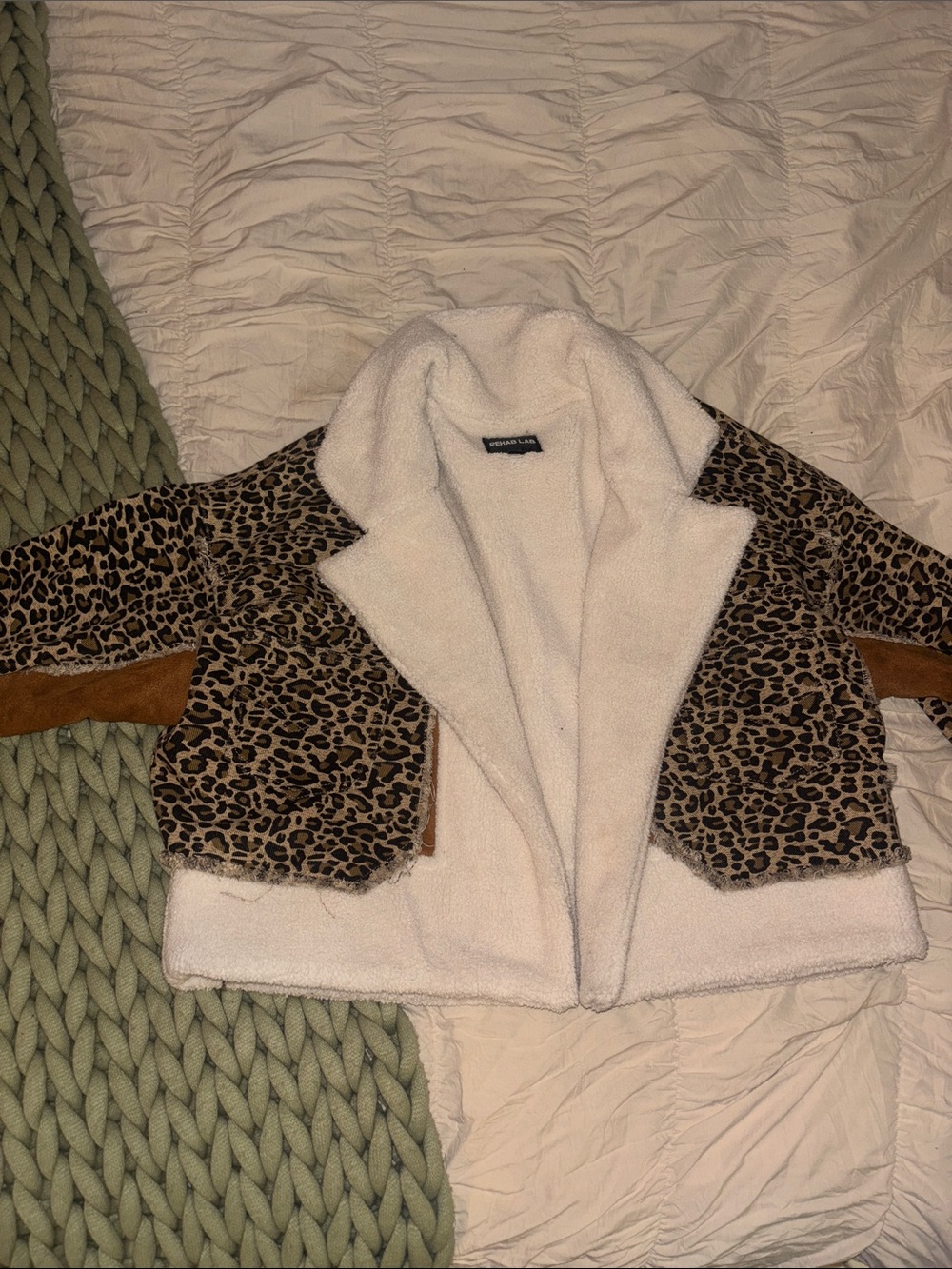 Leopard Print Teddy-Lined Jacket - Cream & Brown